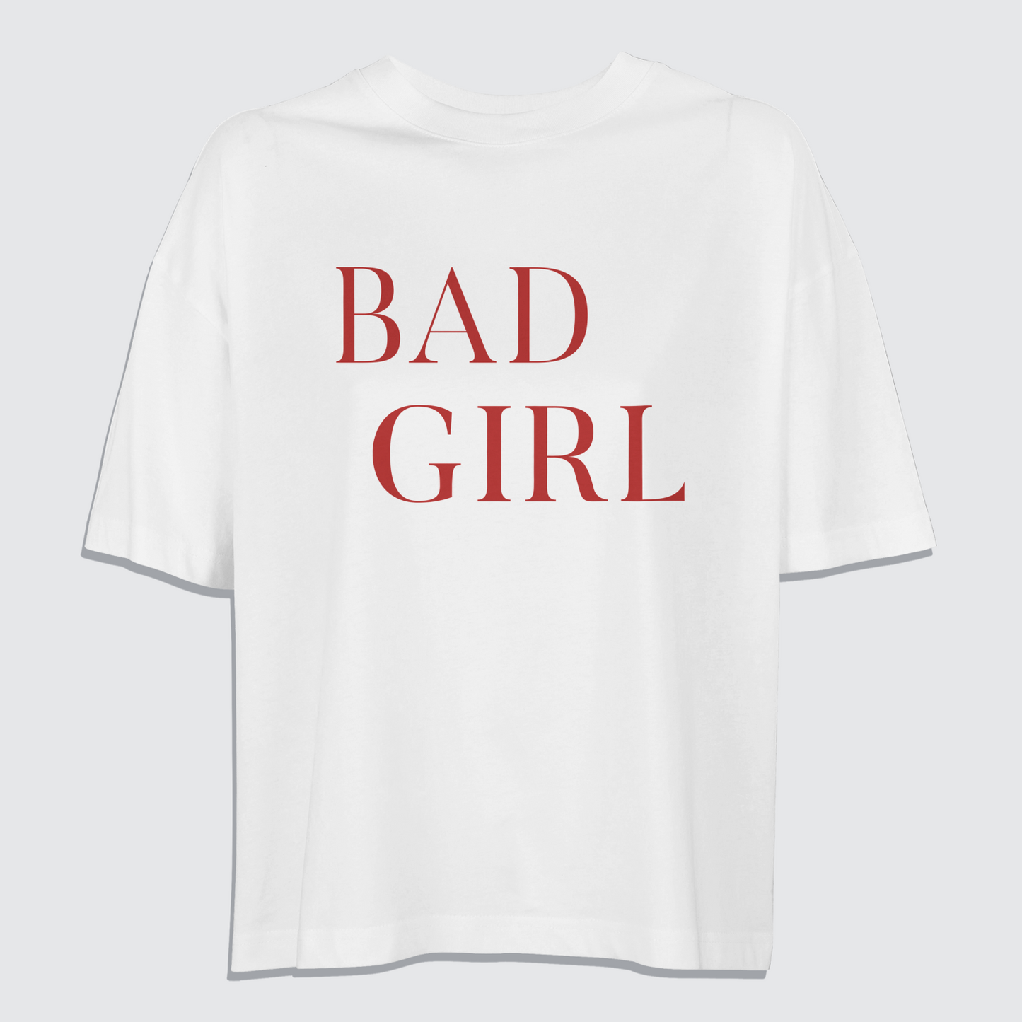 White tshit with bad girl written in red